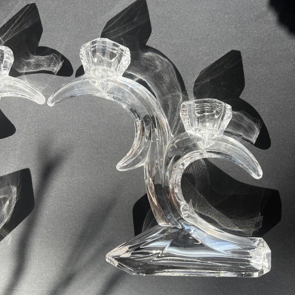 Rattenberg Bleikristall German VTG Lead Crystal Double Wave Candle Stick Holders